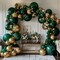 Emerald Green & Gold Balloon Garland – Double Stuffed Dark Green & Metallic Gold Balloons for Birthday, Baby Shower & Wedding